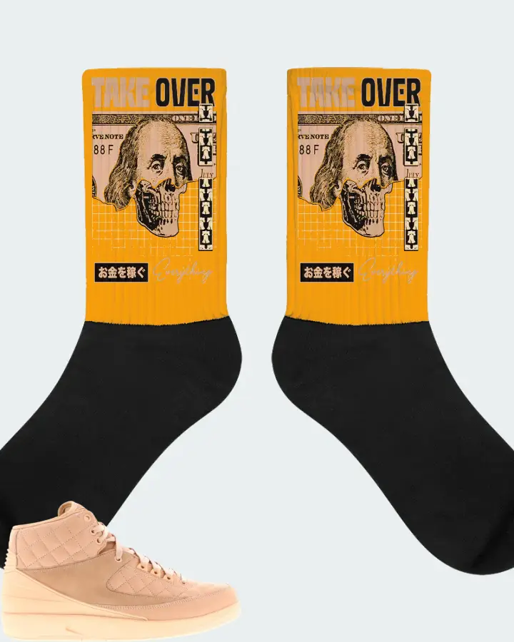 Jordan 2 Retro Sneaker Matching Gold Socks - Take Over
