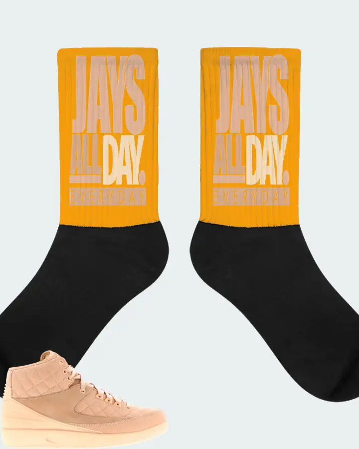 Jordan 2 Retro Sneaker Matching Gold Socks - Jays All Day