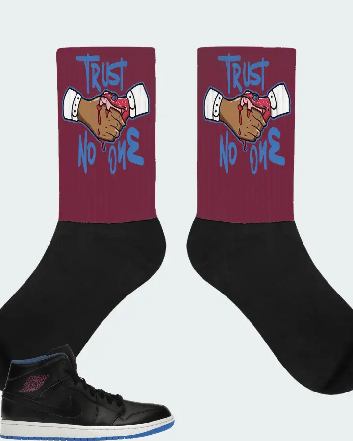 Jordan 1 Retro Mid Sneaker Matching Maroon Socks - Trust No One