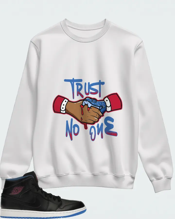 Jordan 1 Retro Mid Sneaker Matching White Sweatshirt - Trust No One
