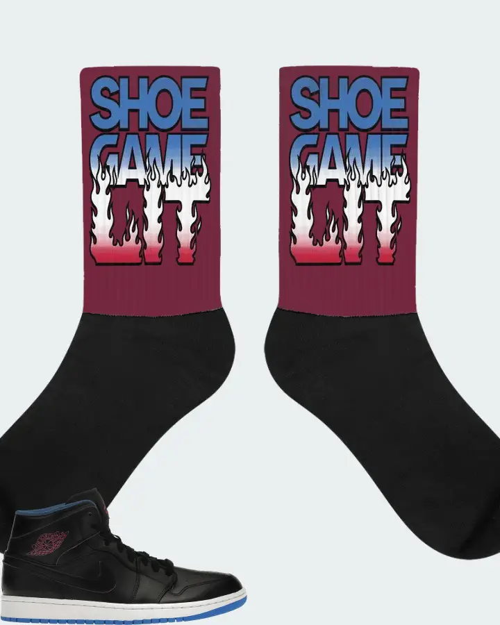 Jordan 1 Retro Mid Sneaker Matching Maroon Socks - Shoe Game Lit Refreshed