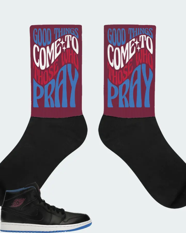 Jordan 1 Retro Mid Sneaker Matching Maroon Socks - Good Things Come To Those Who Pray