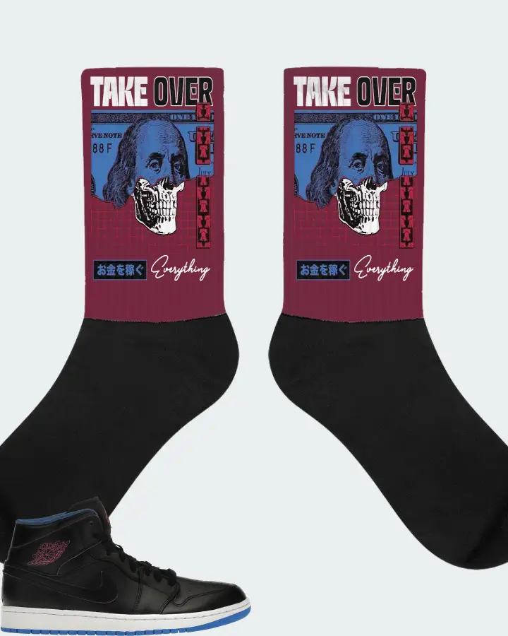 Jordan 1 Retro Mid Sneaker Matching Maroon Socks - Take Over
