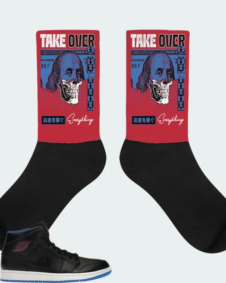 Jordan 1 Retro Mid Sneaker Matching Red Socks - Take Over