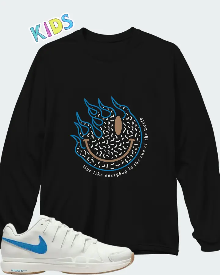 Nike Zoom Vapor 9.5 Tour LTR Sail University Blue Matching Kid's Long Sleeve T-Shirt