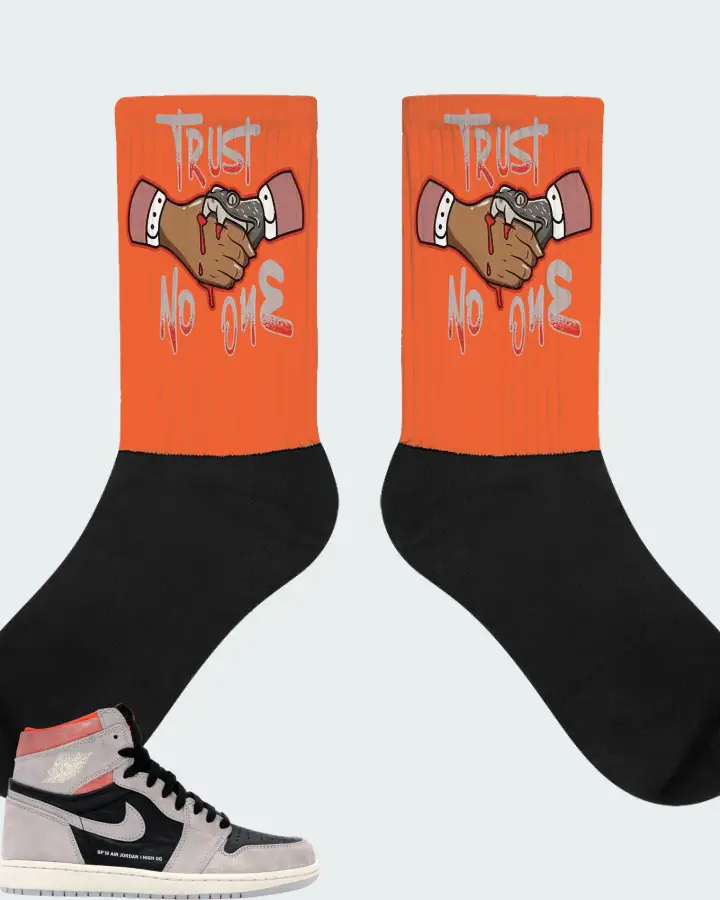 Jordan 1 Retro High Sneaker Matching Orange Socks - Trust No One