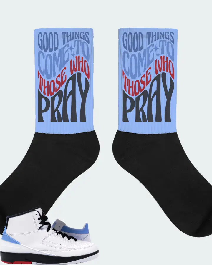 Jordan 2 Retro & Converse Fastbreak Mid Sneaker Matching Carolina Blue Socks - Good Things Come To Those Who Pray