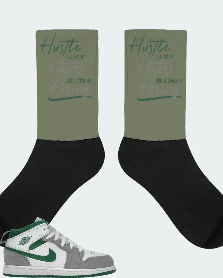 Jordan 1 Mid SE Sneaker Matching Olive Socks - HUSTLE TILL YOUR HATERS ASK