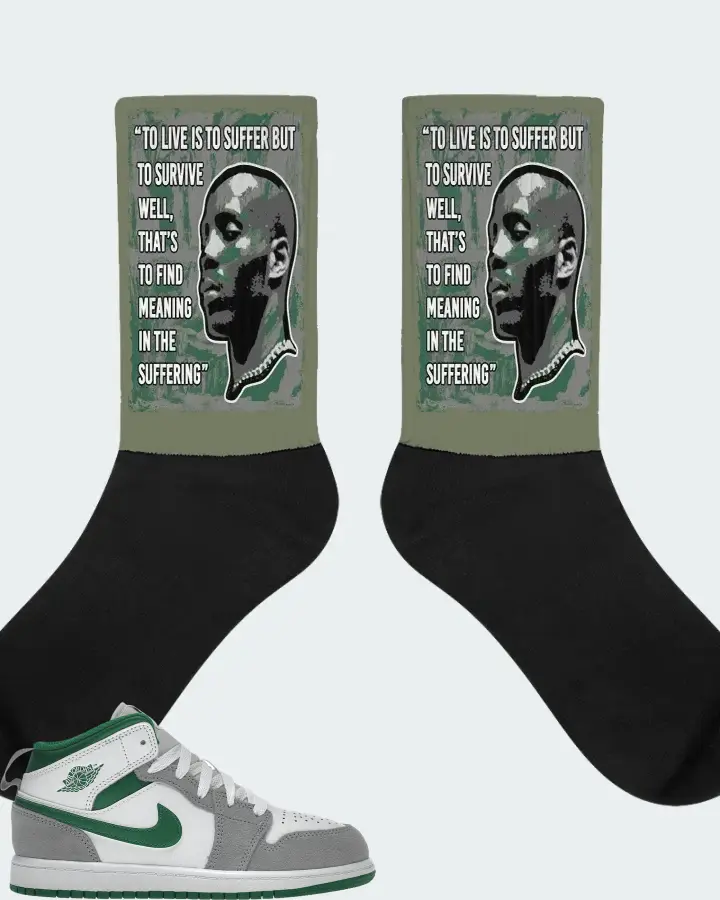 Jordan 1 Mid SE Sneaker Matching Olive Socks - DMX Suffer Quote