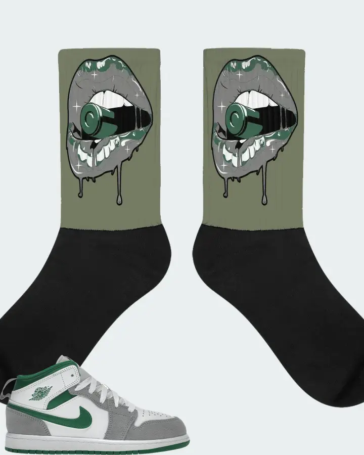 Jordan 1 Mid SE Sneaker Matching Olive Socks - Kiss of Death