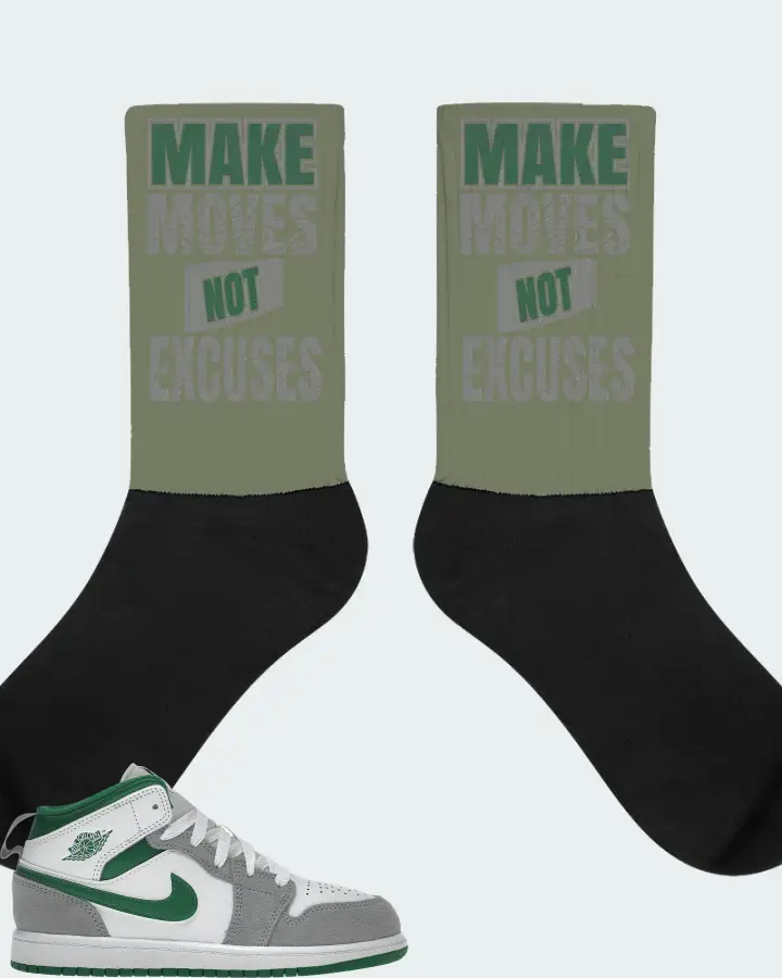 Jordan 1 Mid SE Sneaker Matching Olive Socks - Make Moves Not Excuses
