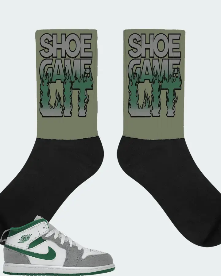 Jordan 1 Mid SE Sneaker Matching Olive Socks - Shoe Game Lit Refreshed