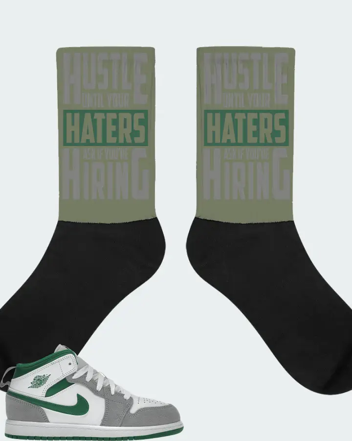 Jordan 1 Mid SE Sneaker Matching Olive Socks - HUSTLE UNTIL YOUR HATERS