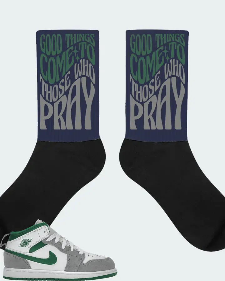 Jordan 1 Mid SE Sneaker Matching Navy Socks - Good Things Come To Those Who Pray