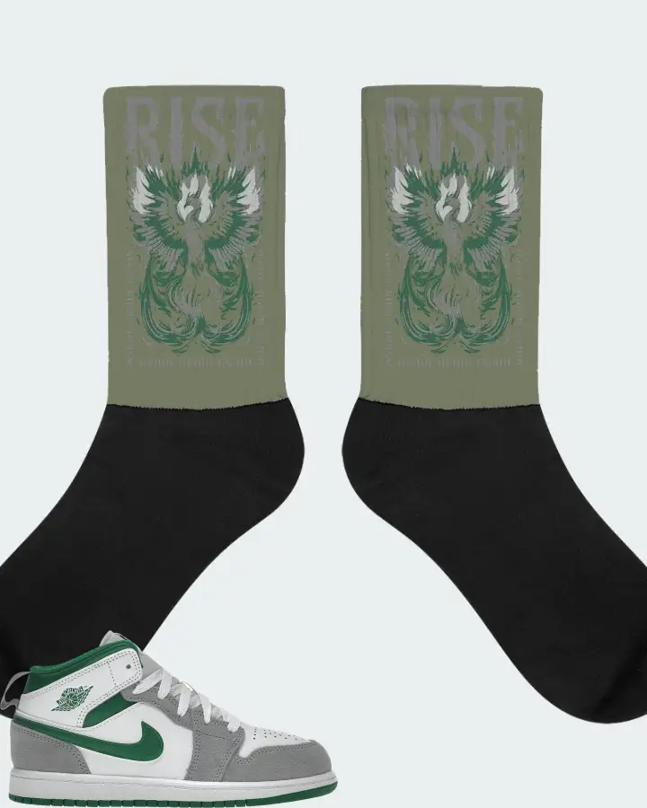 Jordan 1 Mid SE Sneaker Matching Olive Socks - RISE