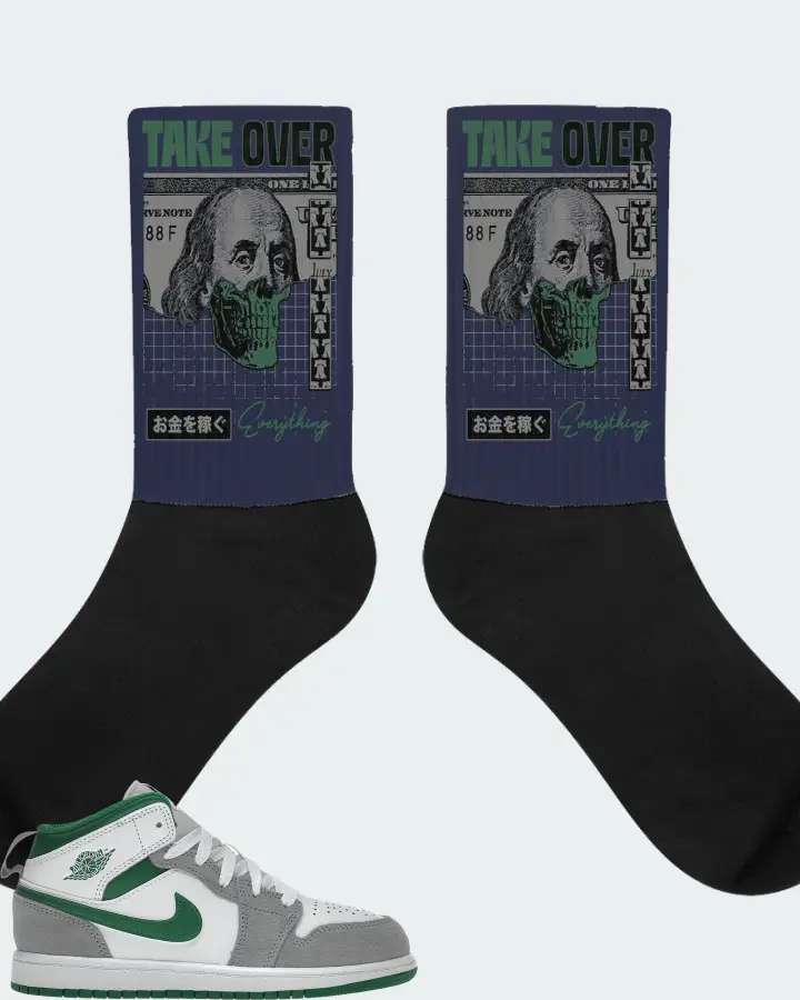Jordan 1 Mid SE Sneaker Matching Navy Socks - Take Over
