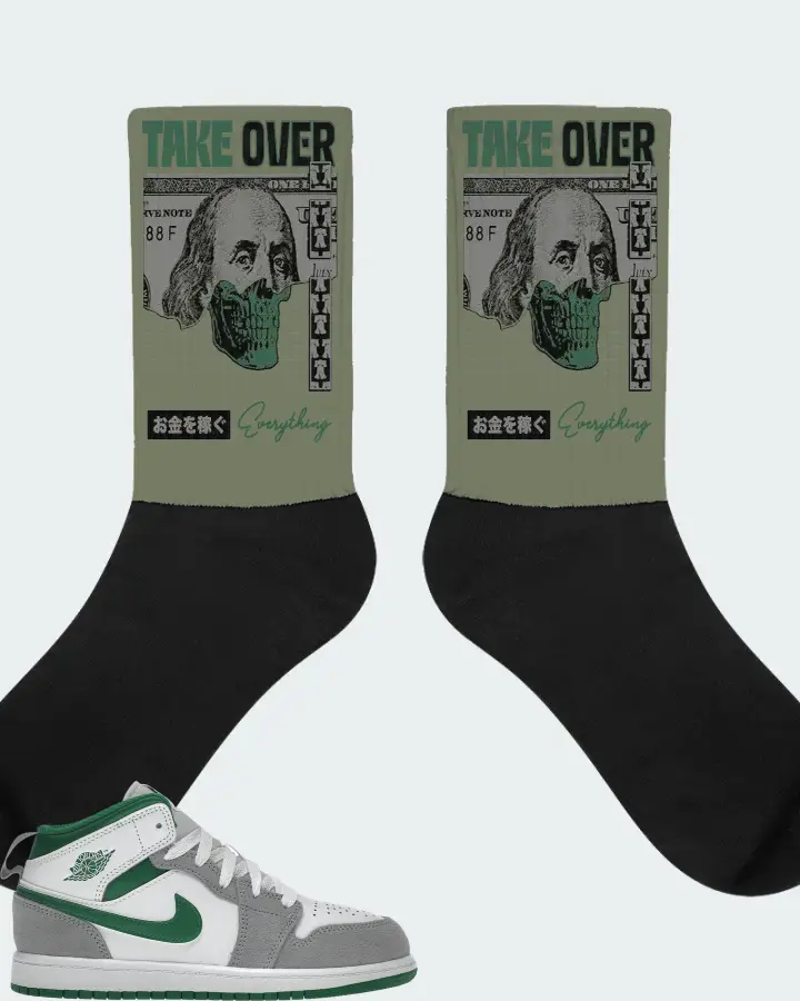 Jordan 1 Mid SE Sneaker Matching Olive Socks - Take Over