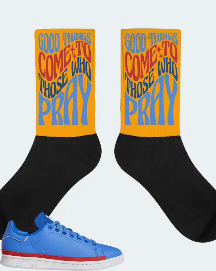 adidas Stan Smith Sneaker Matching Gold Socks - Good Things Come To Those Who Pray