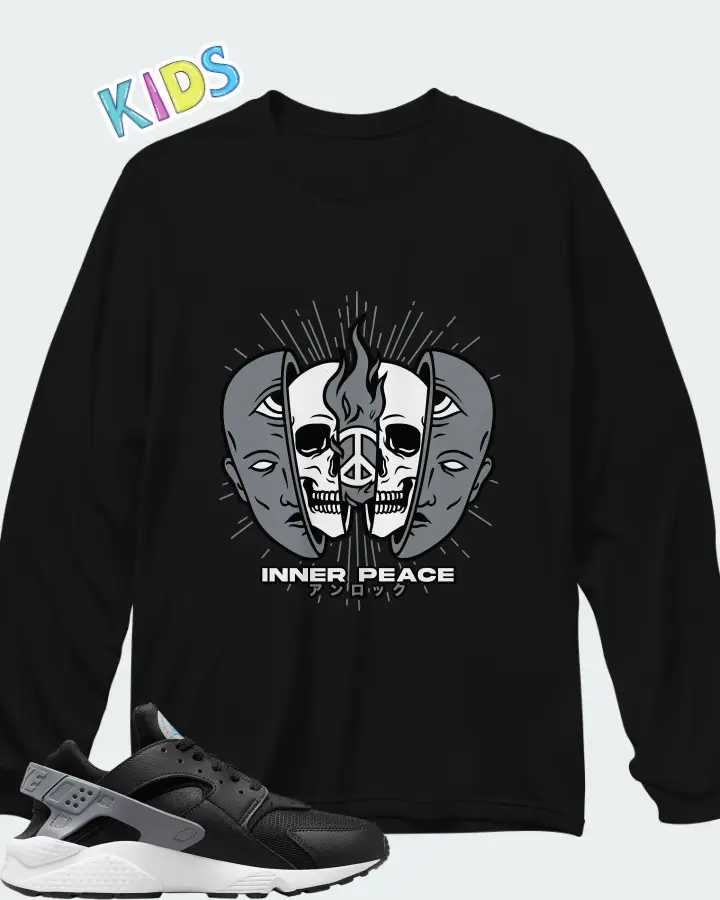 Nike Air Huarache Black Cool Grey Matching Kid's Long Sleeve T-Shirt