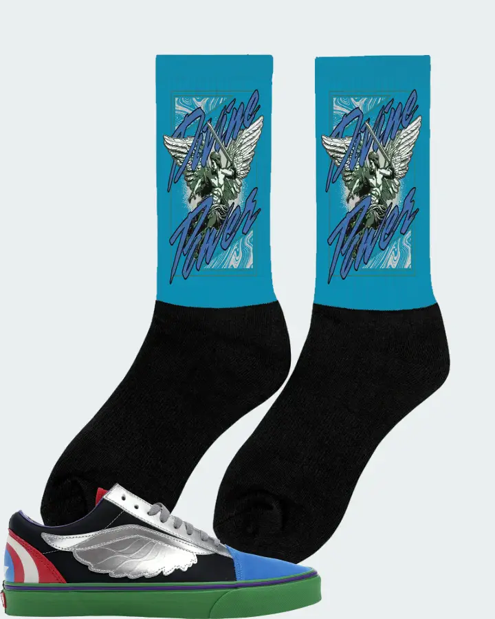 Vans Old Skool Sneaker Matching Aqua Socks (Divine Power) - View 3
