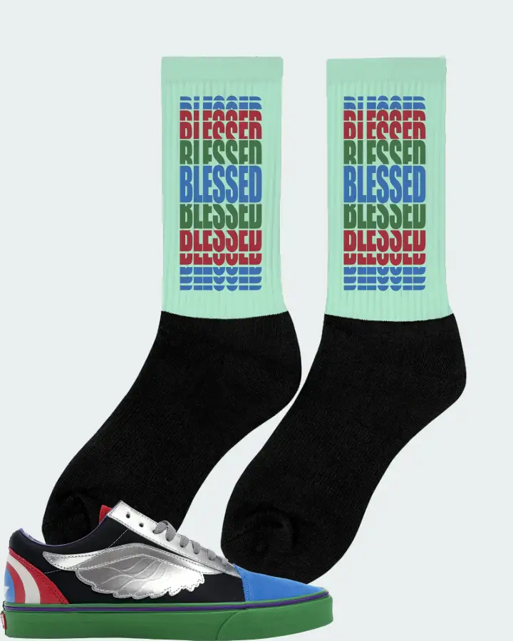 Vans Old Skool Sneaker Matching Mint Socks (BLESSED Many Times) - View 3