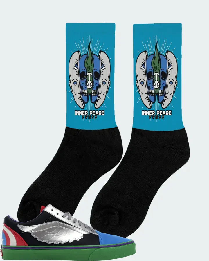 Vans Old Skool Sneaker Matching Aqua Socks (Inner Peace) - View 3