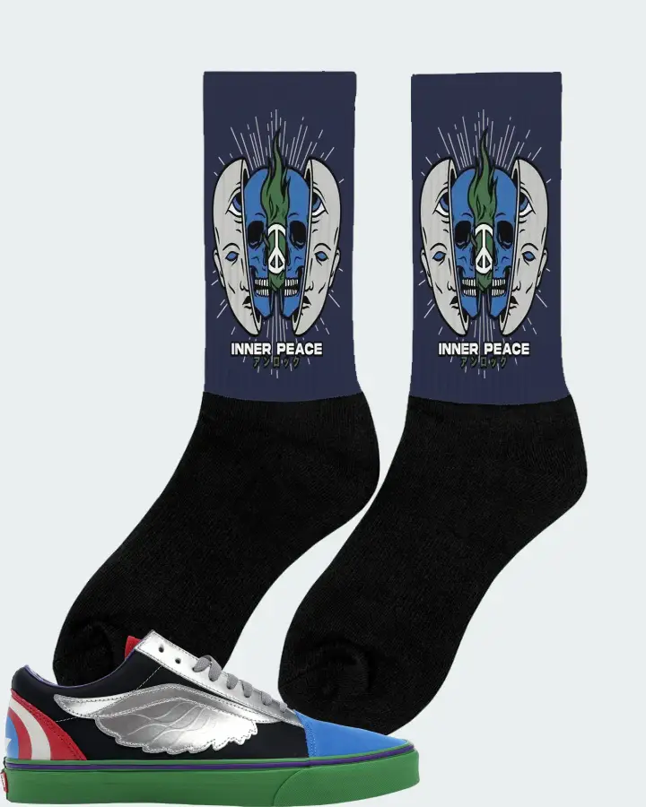 Vans Old Skool Sneaker Matching Navy Socks (Inner Peace) - View 3