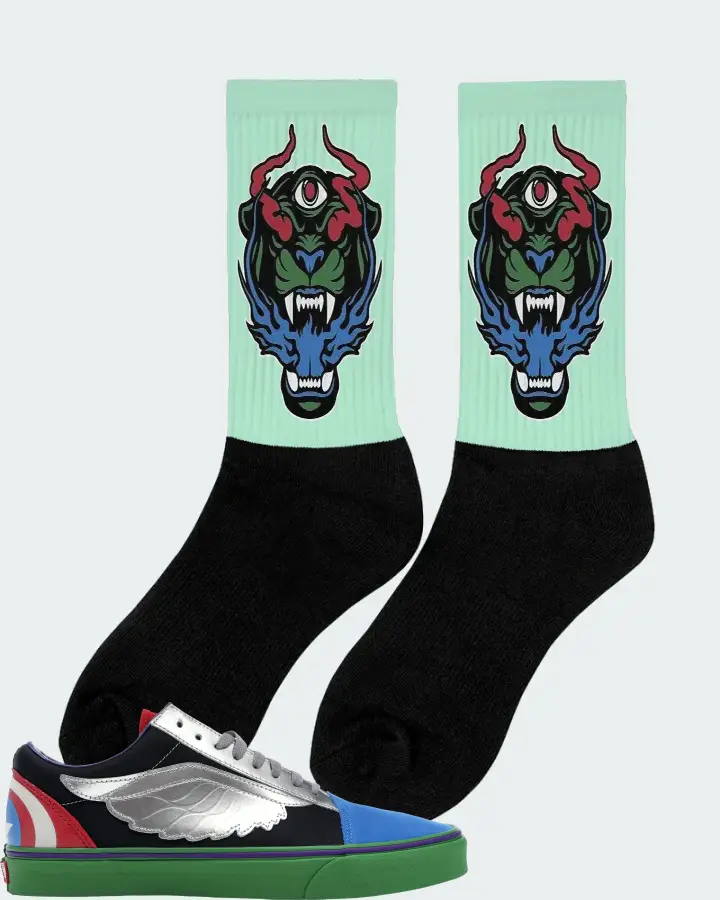 Vans Old Skool Sneaker Matching Mint Socks (The Beast) - View 3