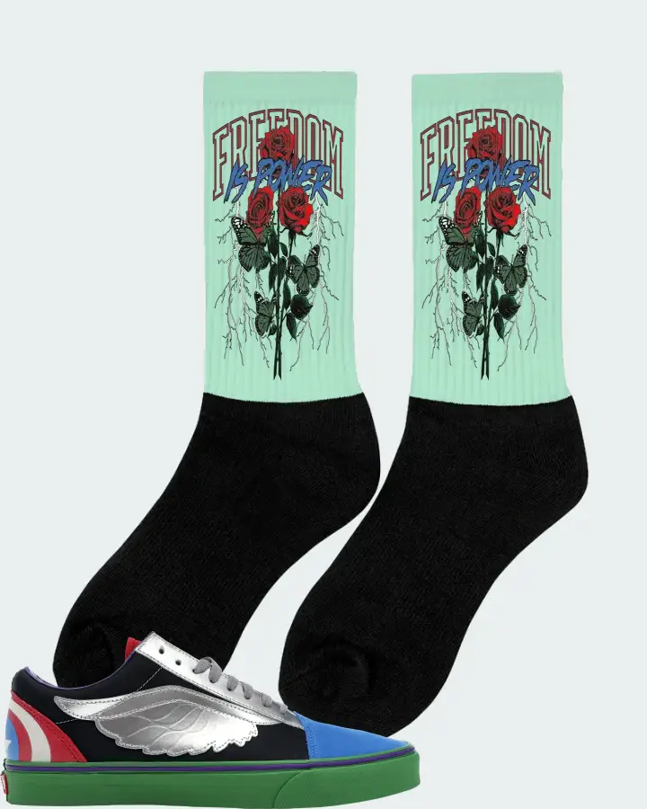 Vans Old Skool Sneaker Matching Mint Socks (Freedom Is Power) - View 3