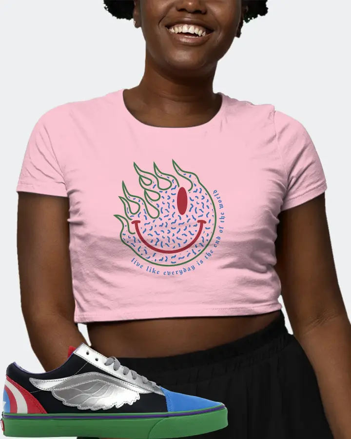 Vans Old Skool Sneaker Matching Pink Crop Top (Keep Smiling) - View 3
