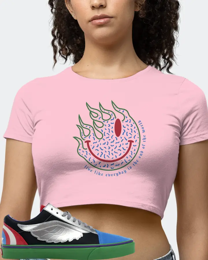 Vans Old Skool Sneaker Matching Pink Crop Top (Keep Smiling) - View 4