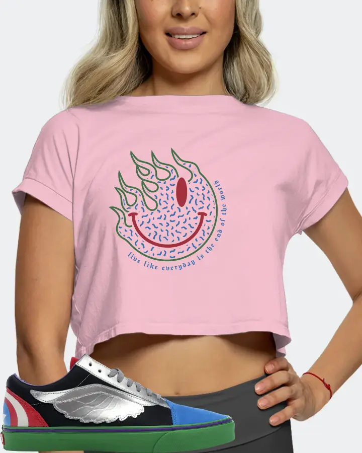 Vans Old Skool Sneaker Matching Pink Crop Top (Keep Smiling) - View 5