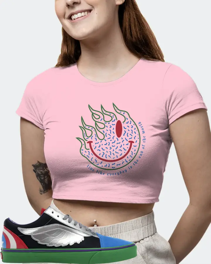 Vans Old Skool Sneaker Matching Pink Crop Top (Keep Smiling) - View 6