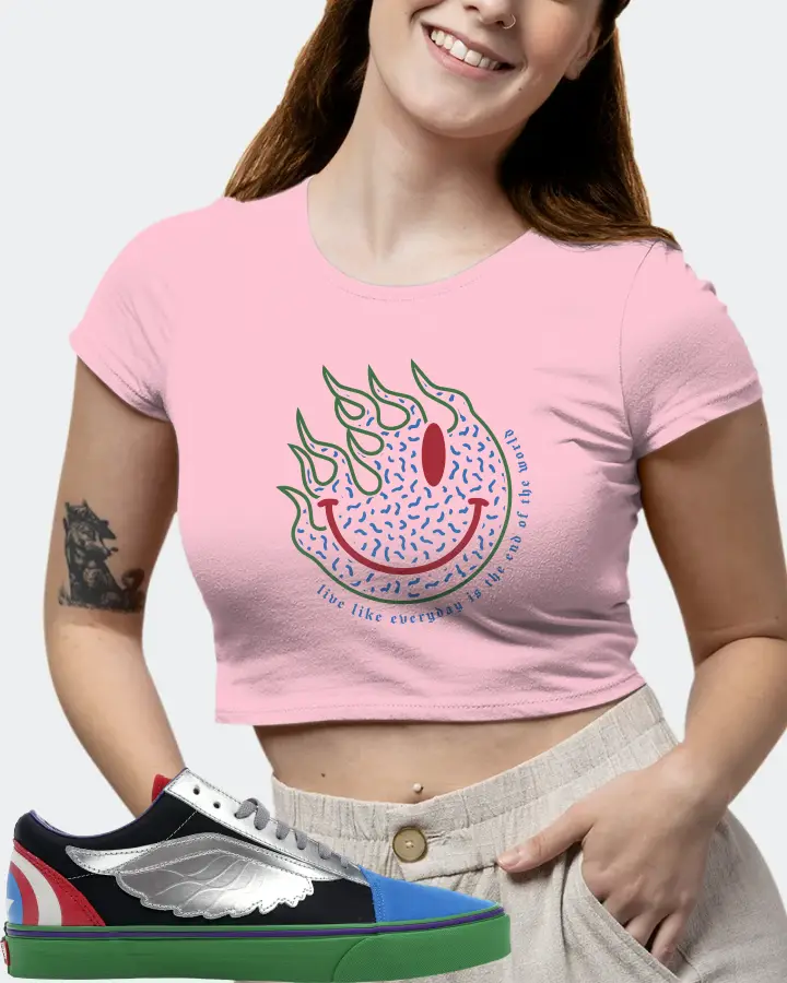 Vans Old Skool Sneaker Matching Pink Crop Top (Keep Smiling) - View 7