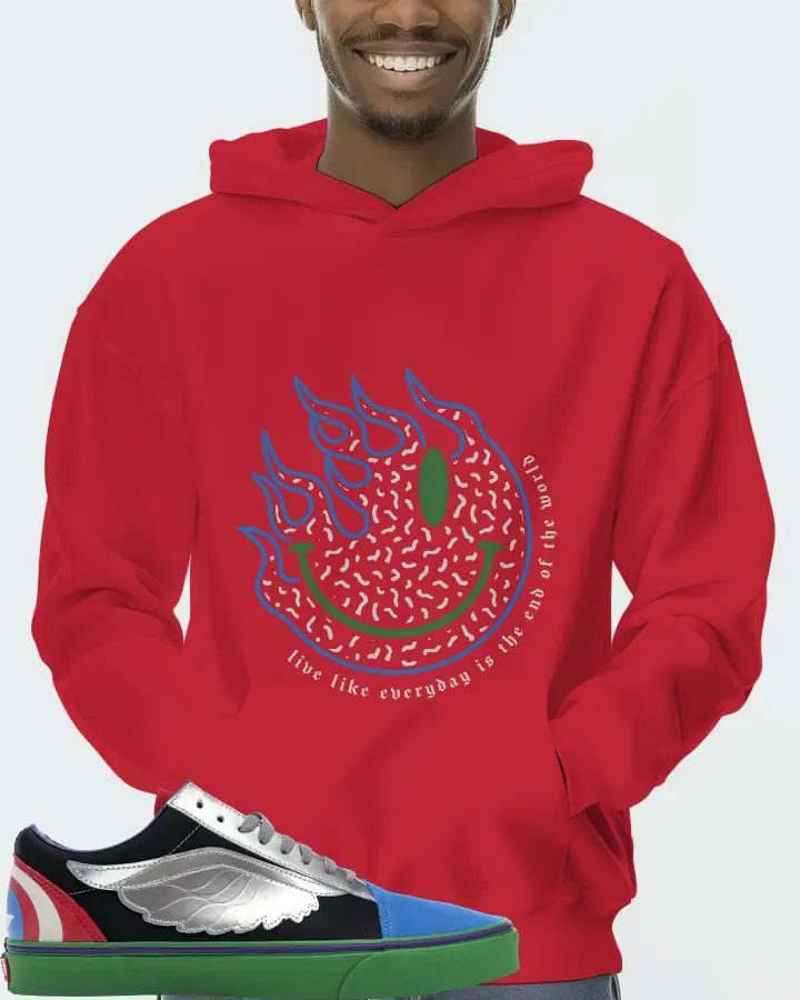 Vans Old Skool Sneaker Matching Red Hoodie (Keep Smiling) - View 2