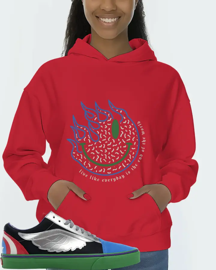 Vans Old Skool Sneaker Matching Red Hoodie (Keep Smiling) - View 3