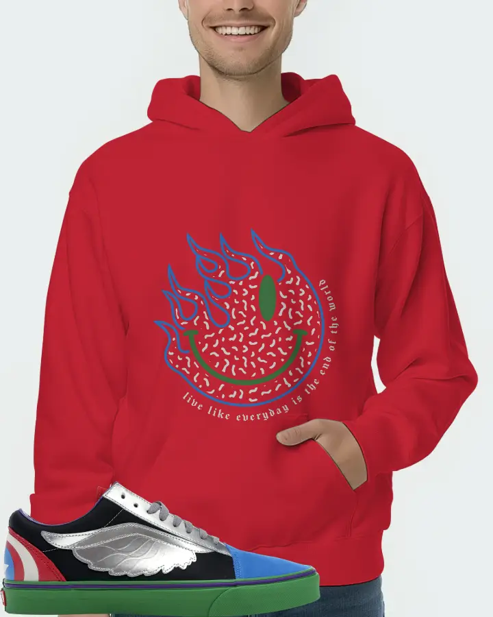 Vans Old Skool Sneaker Matching Red Hoodie (Keep Smiling) - View 4