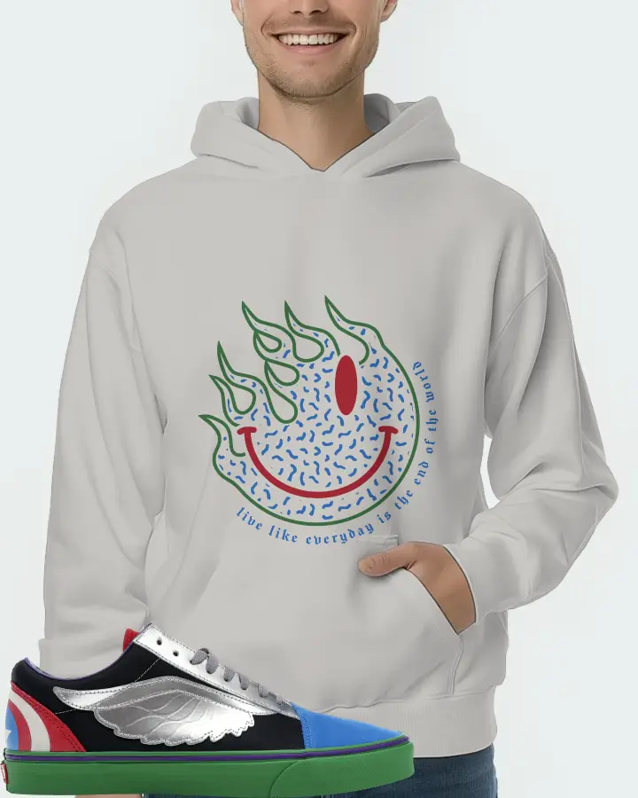 Vans Old Skool Sneaker Matching Grey Hoodie (Keep Smiling) - View 4