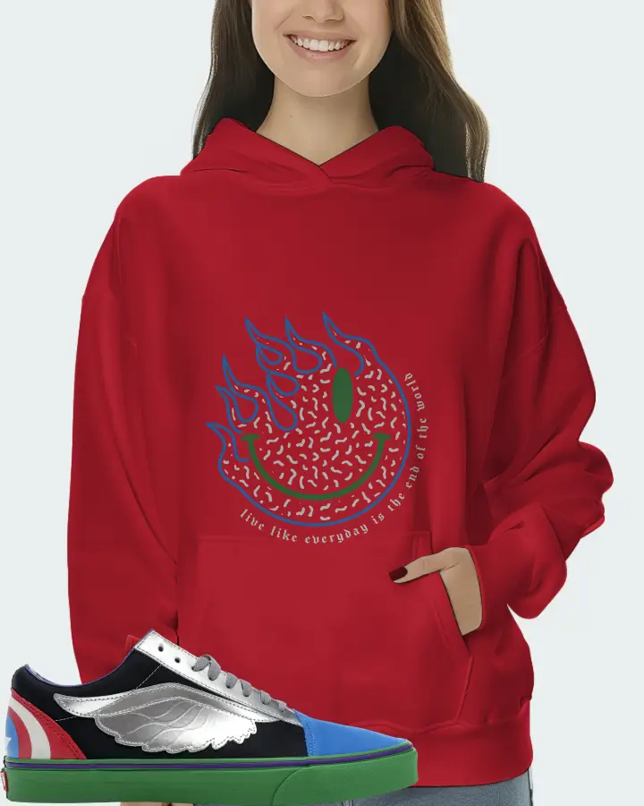 Vans Old Skool Sneaker Matching Red Hoodie (Keep Smiling) - View 5