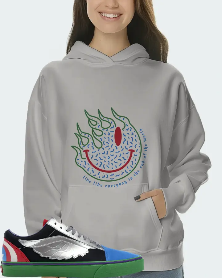 Vans Old Skool Sneaker Matching Grey Hoodie (Keep Smiling) - View 5