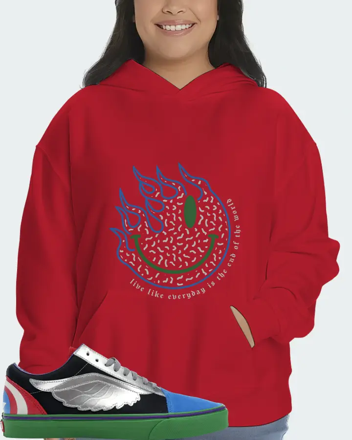 Vans Old Skool Sneaker Matching Red Hoodie (Keep Smiling) - View 7