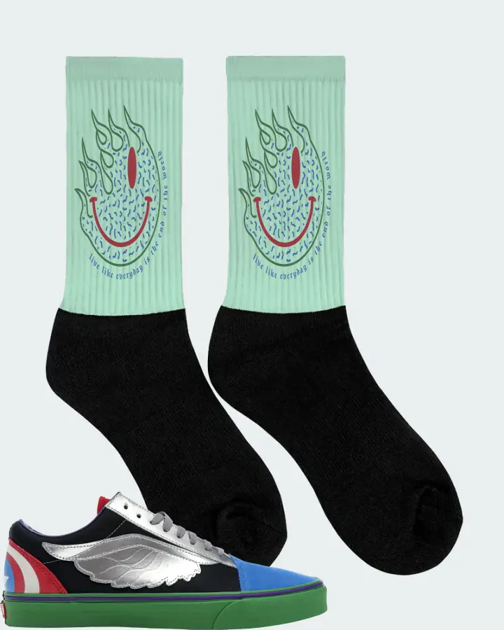 Vans Old Skool Sneaker Matching Mint Socks (Keep Smiling) - View 2