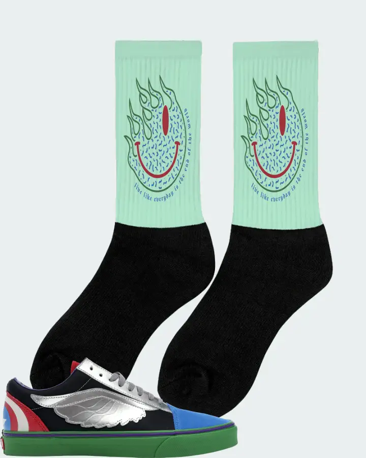 Vans Old Skool Sneaker Matching Mint Socks (Keep Smiling) - View 3