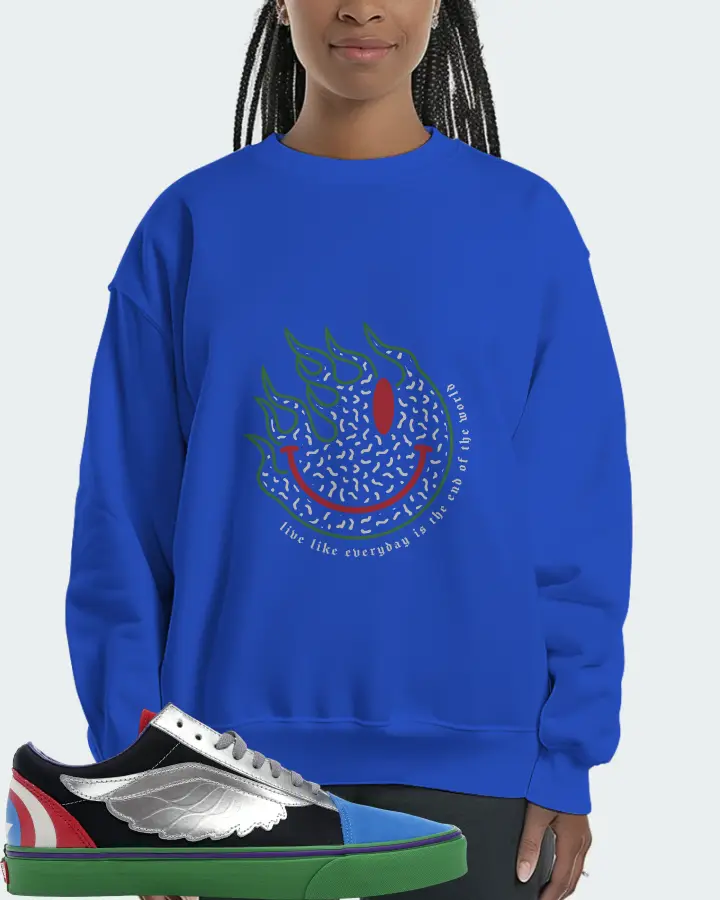 Vans Old Skool Sneaker Matching Royal Blue Sweatshirt (Keep Smiling) - View 3