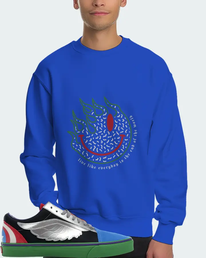 Vans Old Skool Sneaker Matching Royal Blue Sweatshirt (Keep Smiling) - View 4