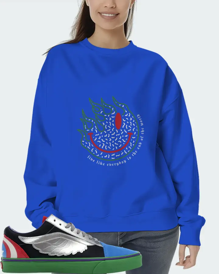 Vans Old Skool Sneaker Matching Royal Blue Sweatshirt (Keep Smiling) - View 5