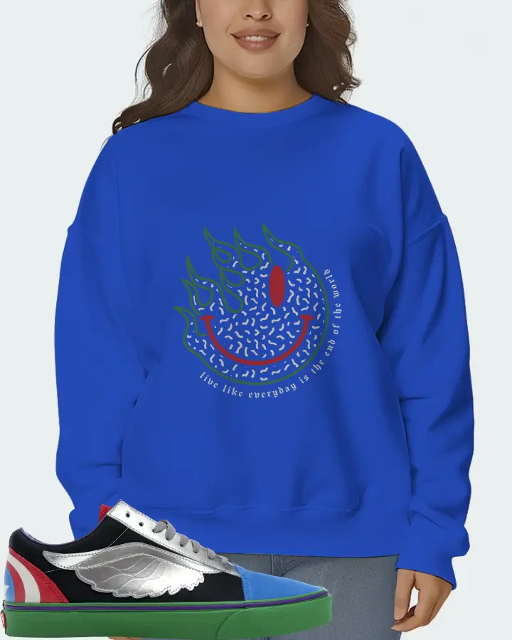 Vans Old Skool Sneaker Matching Royal Blue Sweatshirt (Keep Smiling) - View 7