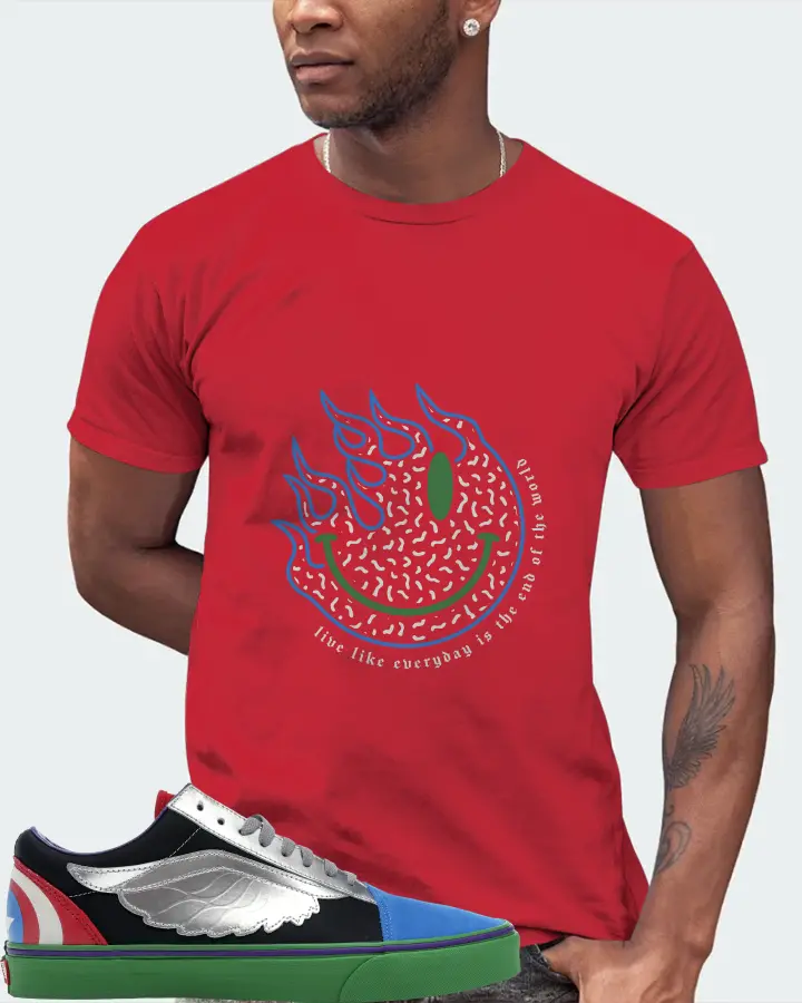 Vans Old Skool Sneaker Matching Red T-Shirt (Keep Smiling) - View 2