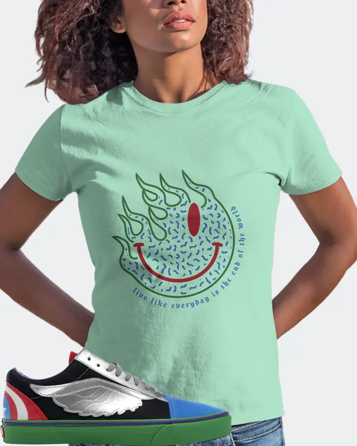 Vans Old Skool Sneaker Matching Mint T-Shirt (Keep Smiling) - View 3