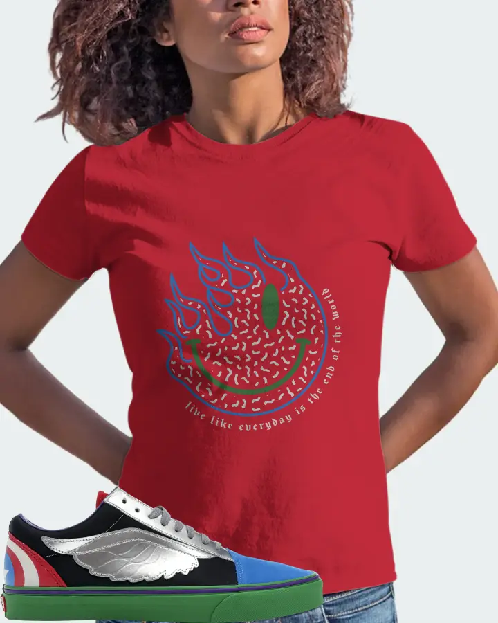Vans Old Skool Sneaker Matching Red T-Shirt (Keep Smiling) - View 3